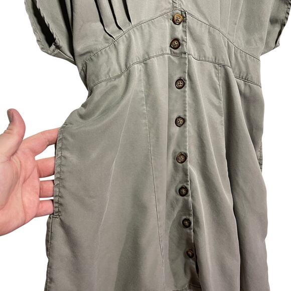 QUINCE Women’s Green Antique Wash Button Front Tie Back Mini Dress XL - Picture 4 of 5